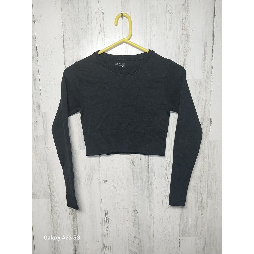 Offline By Aerie Sidewalk Seamless Long Sleeve Cropped Top size XS